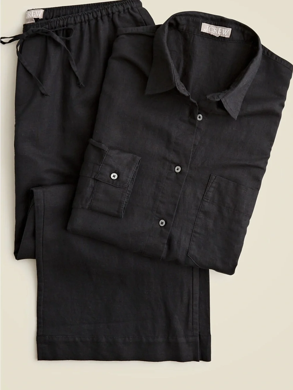 Women’s lounge! J.Crew Black Linen Casual Button-Down Shirt and drawstring pants